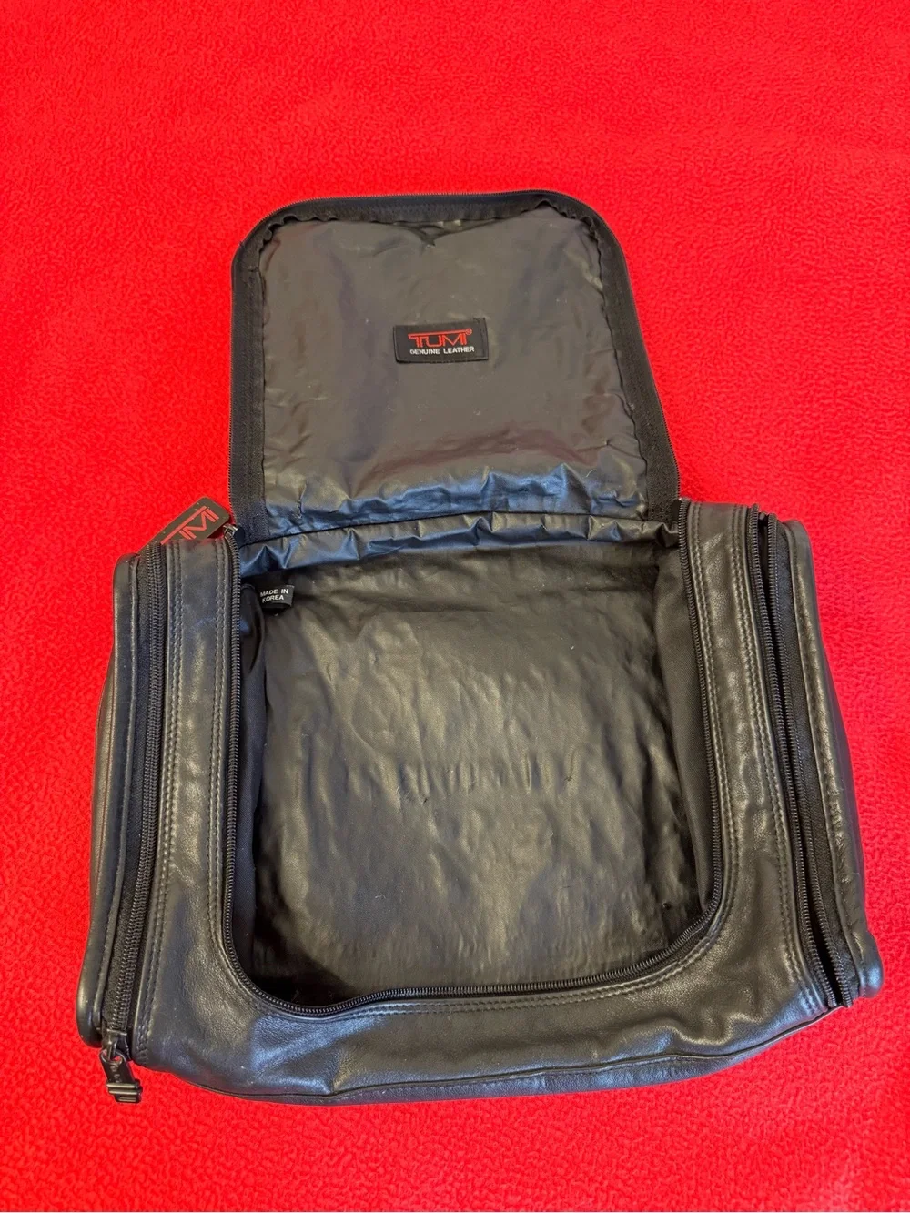 Vintage Tumi Black Zip Men's Leather Toiletry Bag Top Handle Travel Business